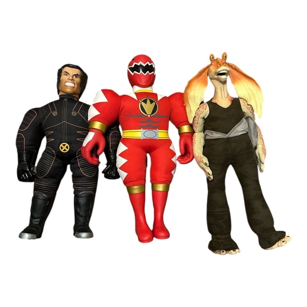 Nostalgic Heroes Plush Bundle: Wolverine, Red Ranger, and Jar Jar Binks